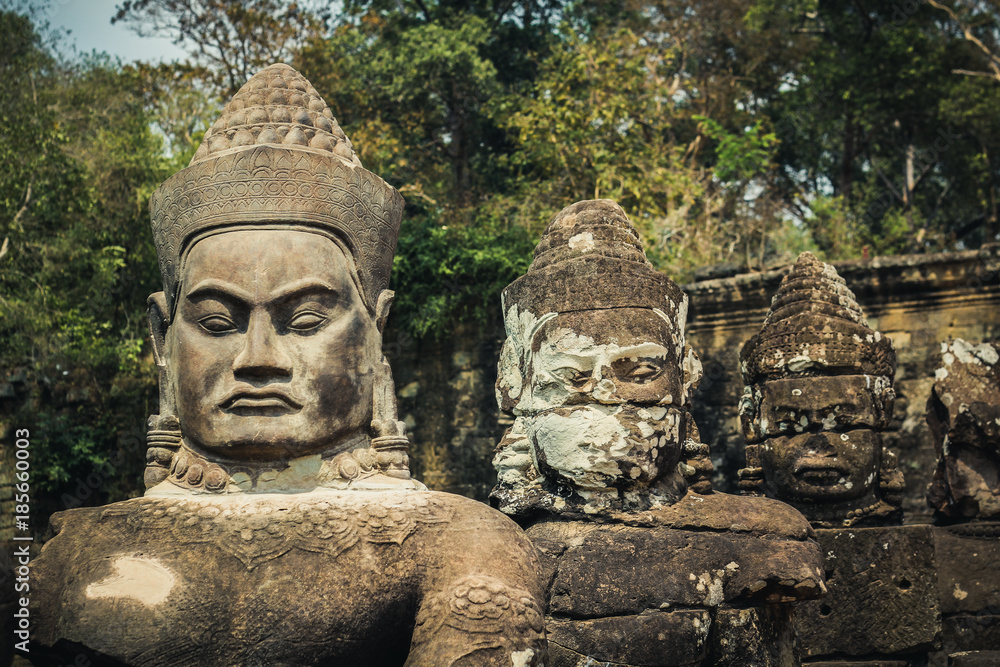 Ancient statues in Cambodia. The Angkor Wat.
