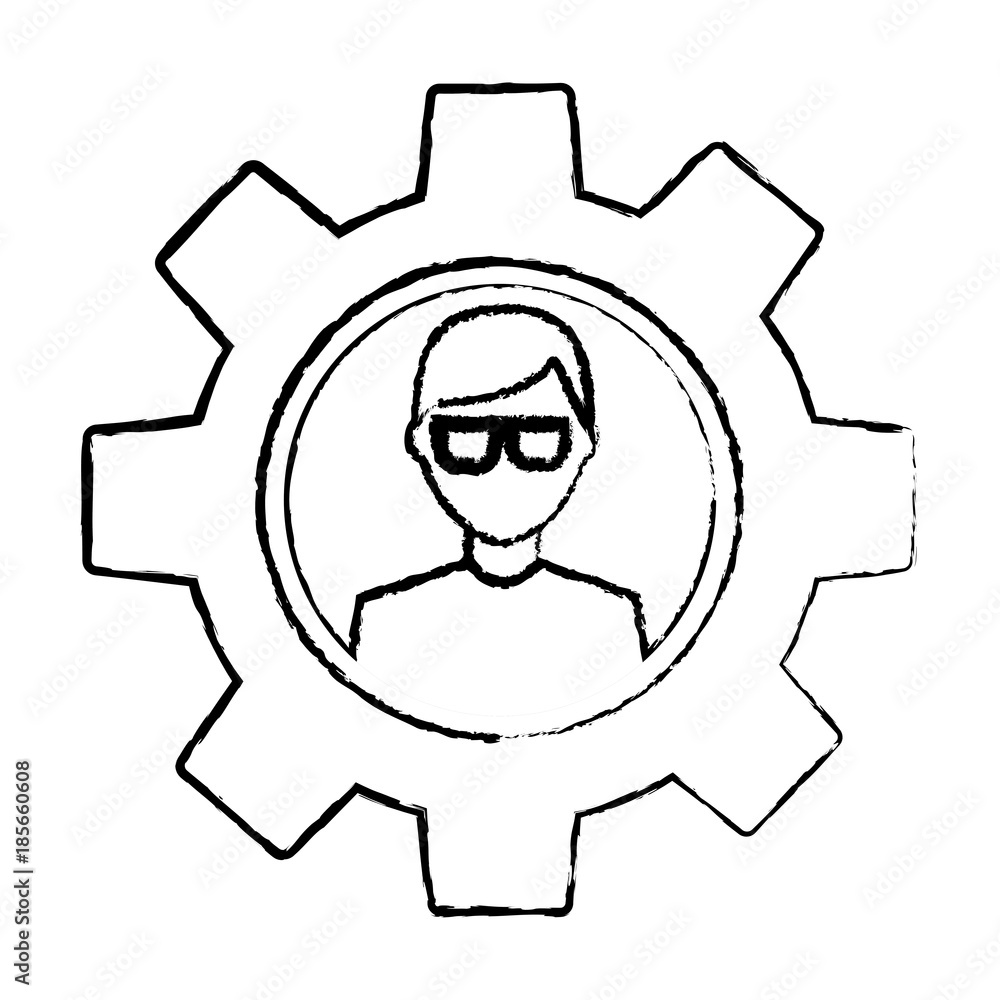 gear with person icon image vector illustration design black sketch line gear with person icon image vector illustration design black sketch line