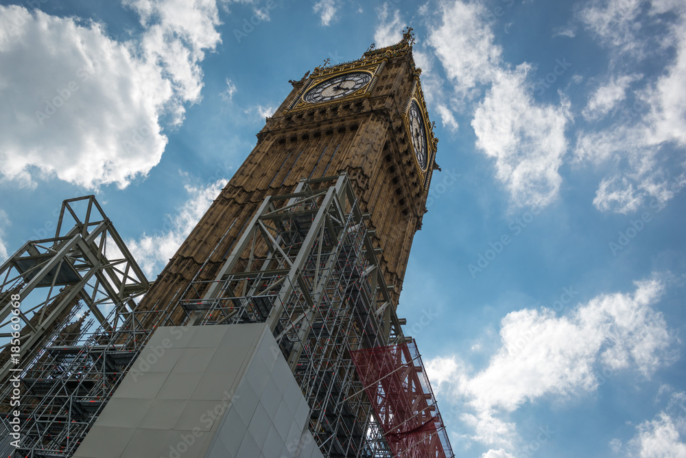 Close up of Big Ben and Elizabeth Tower under construction