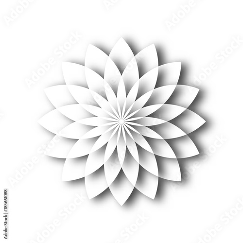 Fototapeta Naklejka Na Ścianę i Meble -  White paper lotus blossom. Design element with 3D effect and shadow on white background. Vector illustration.