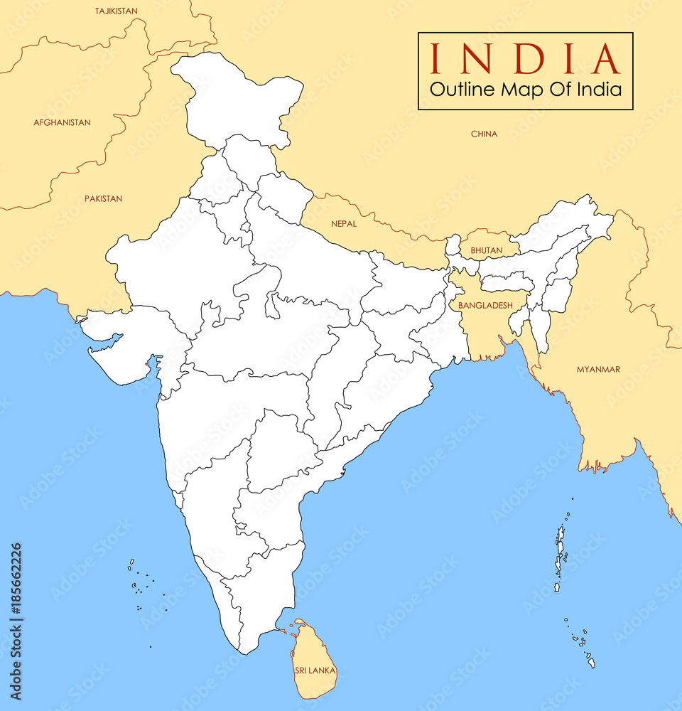 Detailed map of India, Asia with all states and country boundary