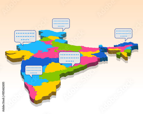 Detailed 3d map of India, Asia with all states and country boundary