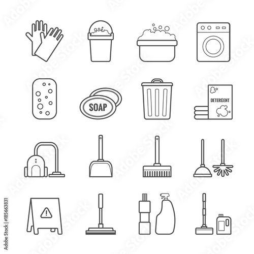 Set of vector outline cleaning icons for web, print, mobile apps design