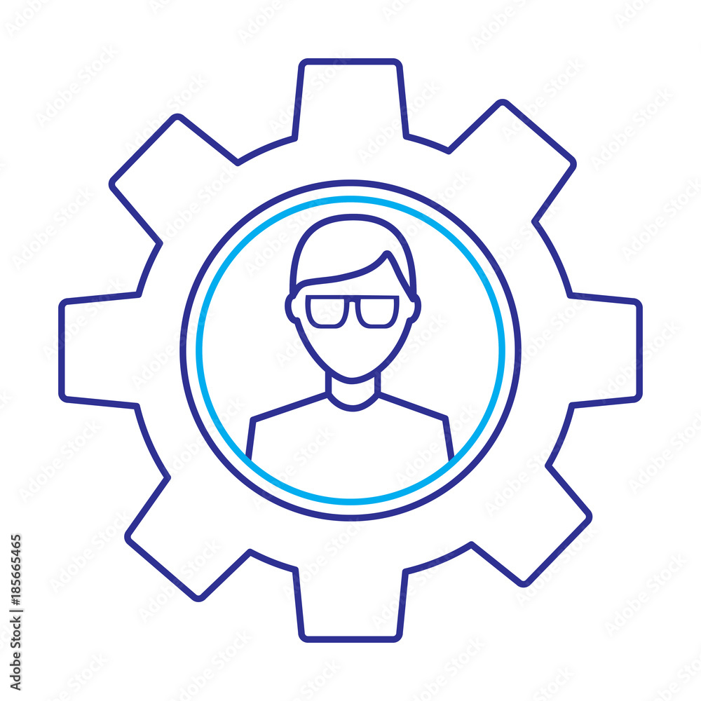 avatar with glasses inside gear setting technology outline image blue purple line image avatar with glasses inside gear setting technology outline image blue purple line image