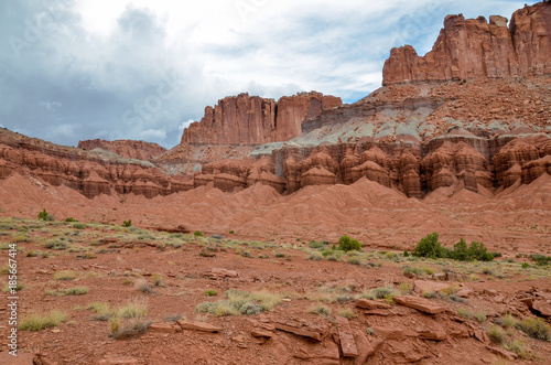 red sandstone walls of Mummy Cliffs near Utah State Route 24 in Capitol Reef National Park
