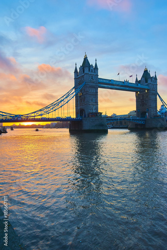 Tower bridge with colorful sky at sunset