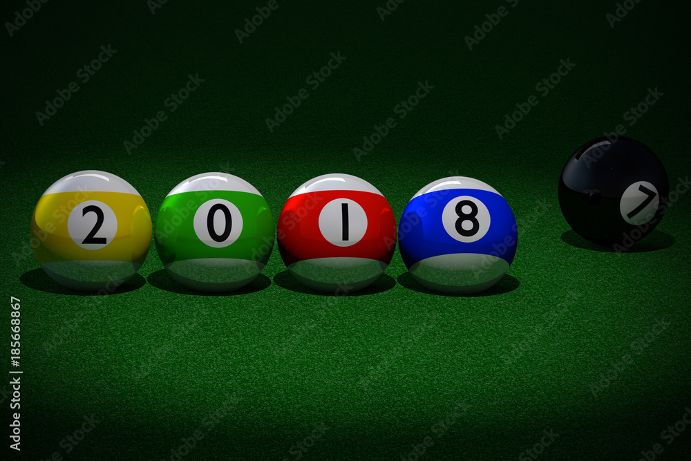 Pool balls with 2018 New Year date imprinted Pool balls with 2018 New Year date imprinted