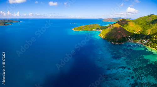 Aerial Panorama: Praslin Island, Seychelles