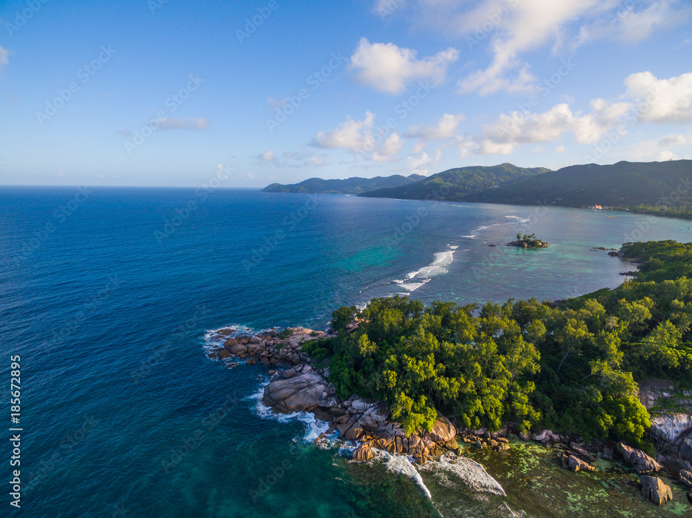 Aerial view: Mahe island, Seychelles, at sunrise