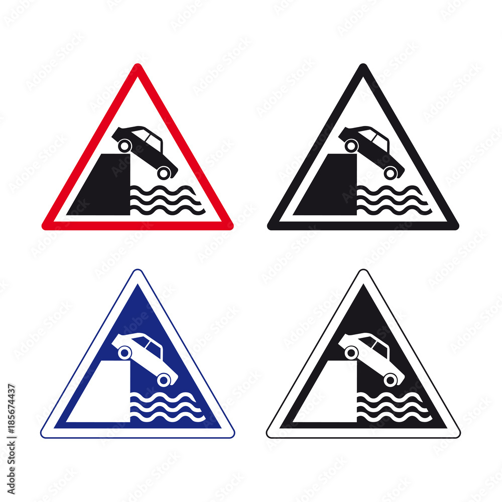 Obraz premium Car auto off bridge traffic road sign set