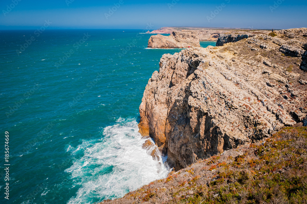 Portugal, Cabo de Sao Vicente, the Most South Westerly point of Europe, cliffs and ocean