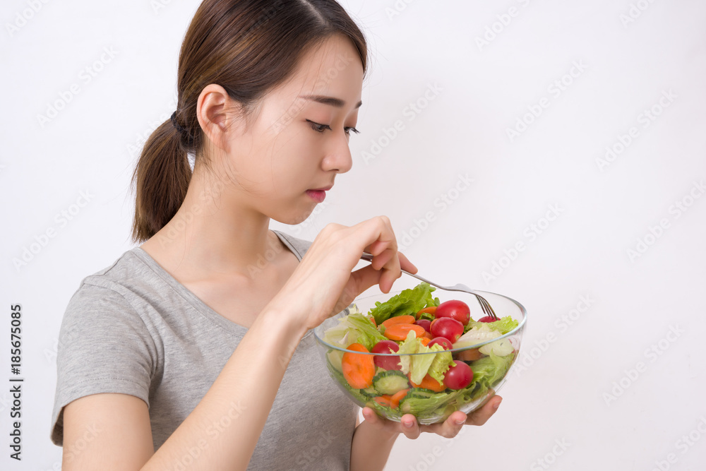 Diet. Beautiful Young Woman Eating Vegetable Salad Diet. Beautiful Young Woman Eating Vegetable Salad