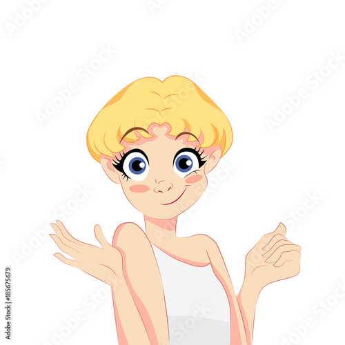 Pretty blonde girl in white t-shirt