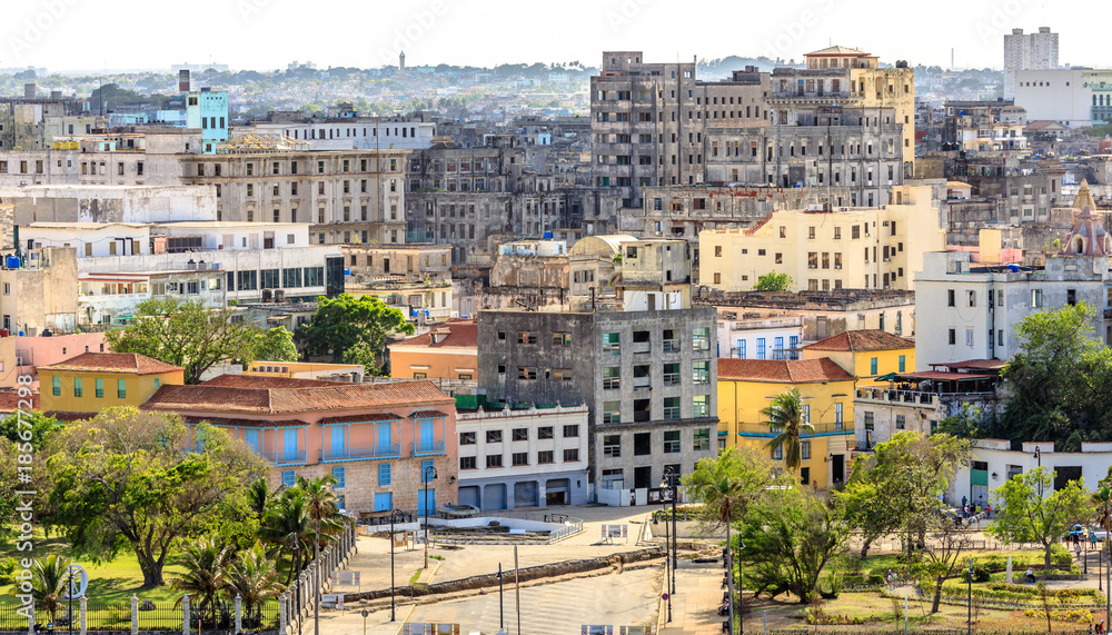 View to Malecon street and old city center, Havana, Cuba