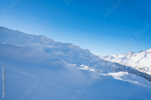 View of Italian Alps in the winter in Cervinio ski resort, Italy
