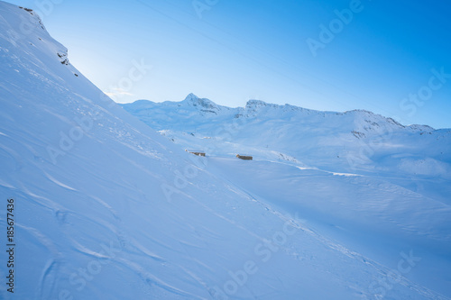 View of Italian Alps in the winter in Cervinio ski resort, Italy photo