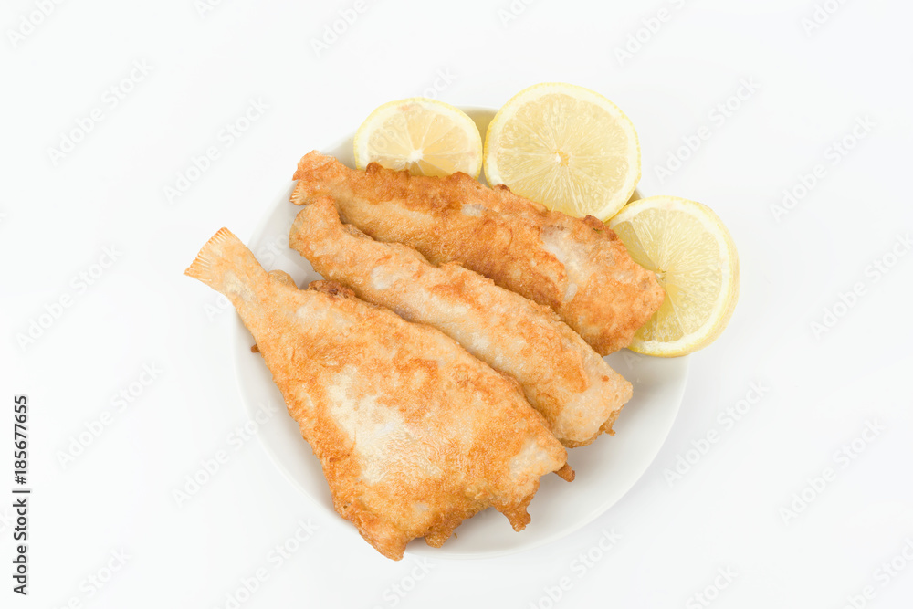 fried fish fillets isolated on white