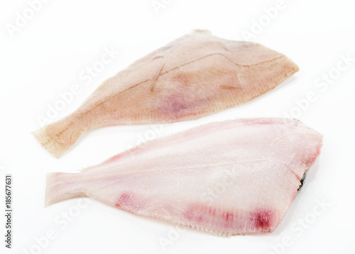 Photography uncooked raw fish fillets on white background