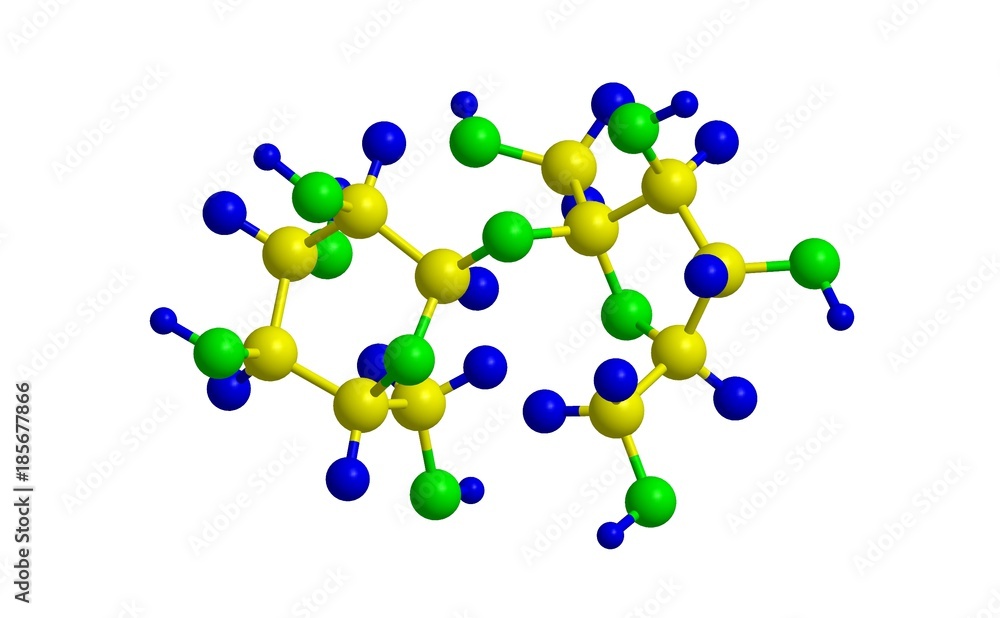 Molecular structure of sucrose, 3D rendering Molecular structure of sucrose, 3D rendering