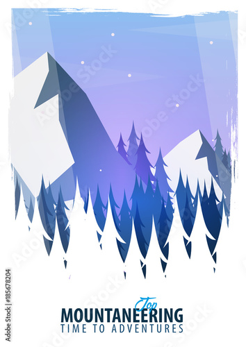 Vector illustration of Climbing, Trekking, Hiking, Mountaineering. Extreme sports, outdoor recreation, adventure in the mountains, vacation.