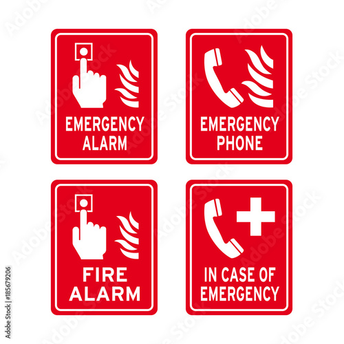 Emergency fire alarm phone sign set