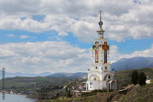 Temple-lighthouse St. Nicholas Church in Malorechenskoye. Crimea. Lighthouse. Museum