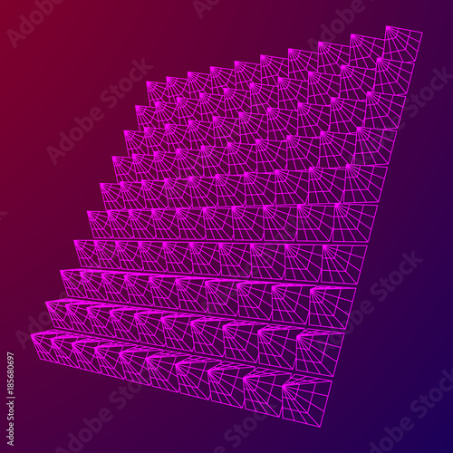 Wireframe model of sound proof coverage in music studio with soundproofing walls. Vector illustration