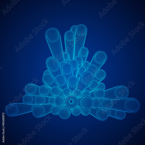 Wireframe low poly mesh construction metallurgy round tubes profile vector illustration