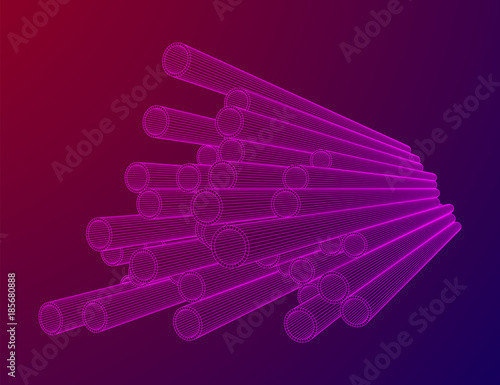 Wireframe low poly mesh construction metallurgy round tubes profile vector illustration