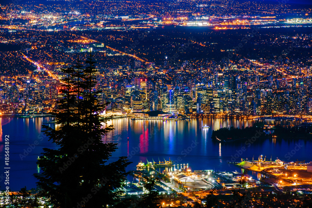 Fototapeta premium Aerial view of Vancouver city by night.
