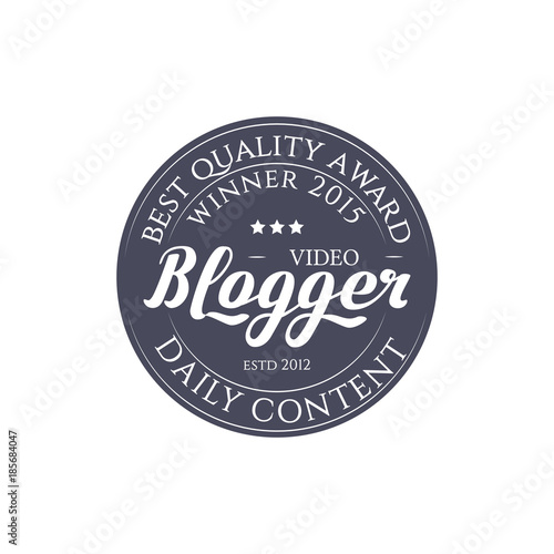 Round Badge Video Blogger with Hand Drawn Lettering Isolated in White Background. Black Logo Emblem Vector Illustration. Can be used for Logotype, Branding.
