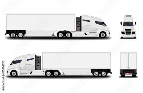 futuristic electric truck. front view; side view; back view.