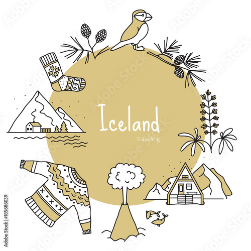 Iceland, banner with scandinavian items