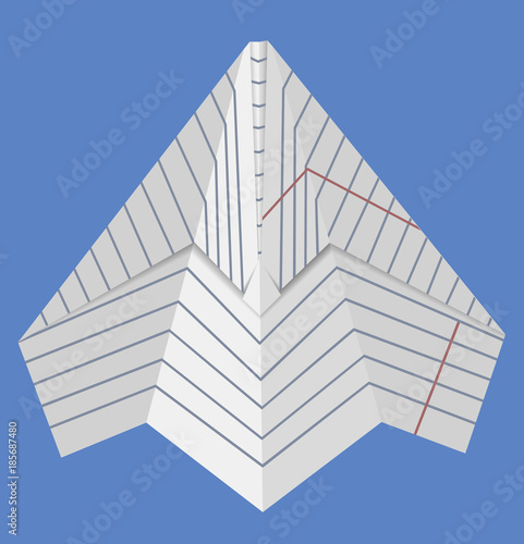 Самолет сделанный из бумажного листа на фоне голубого неба, векторная иллюстрация