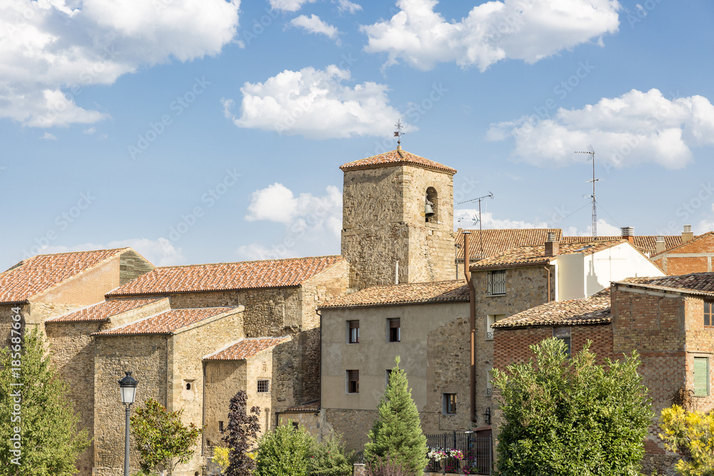ancient houses and a church in Agreda town, province of Soria, Spain