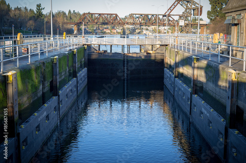 Ballard Locks in Seattle, WA in the Morning Light