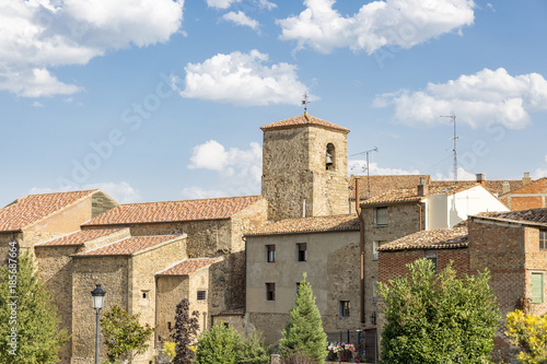 ancient houses and a church in Agreda town, province of Soria, Spain