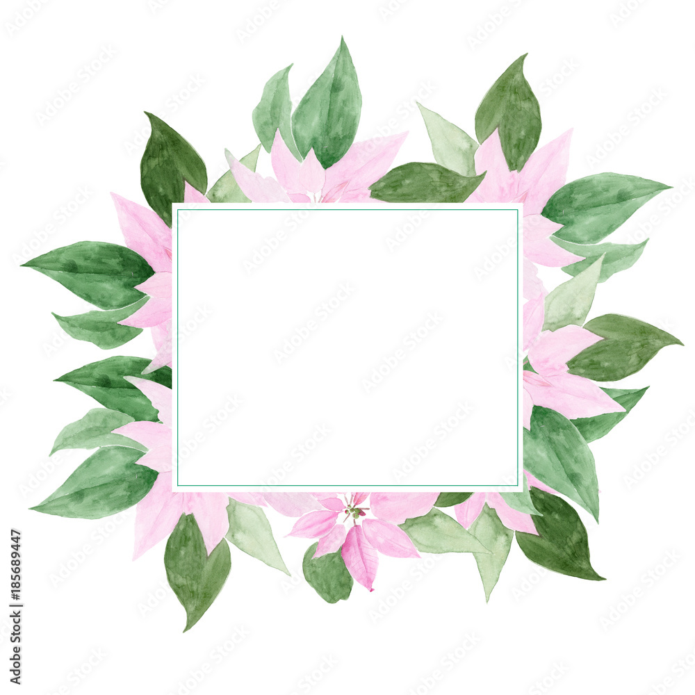 Poinsettia flower. Christmas Star watercolor. Hand painted sketch winter Merry Christmas and Happy New Year. Rectangle banner Poinsettia flower. Christmas Star watercolor. Hand painted sketch winter Merry Christmas and Happy New Year. Rectangle banner