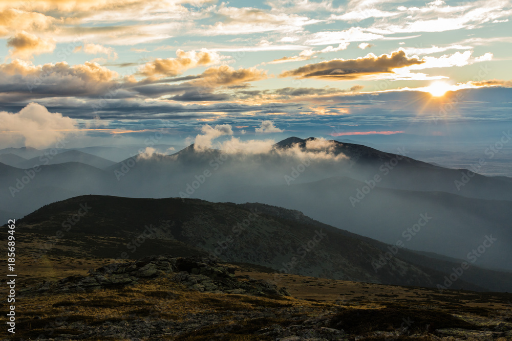 Sunset in the mountain. Sierra de Guadarrama. Spain