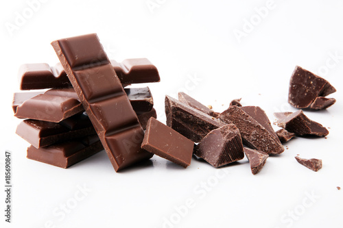 close up of chocolate bars isolated on white background.