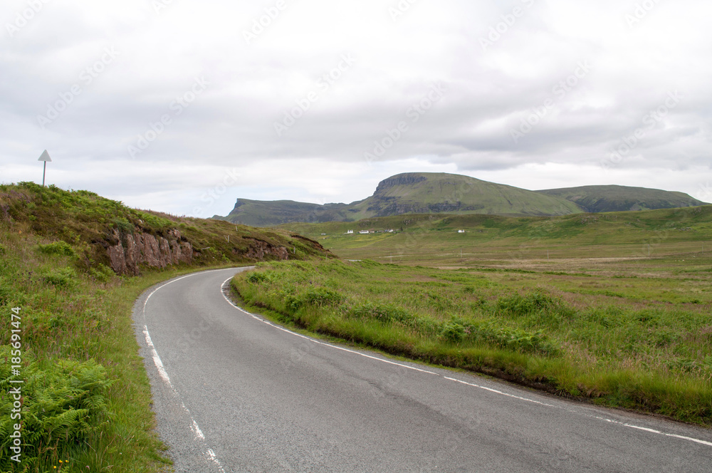 Landscape with road on the island of Skye in the north of Scotland