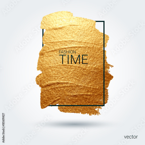 Smear with an artistic brush. Gold grunge texture in a frame. A brilliant festive pattern. Dark transparent  background. Vector abstract image. A high resolution.