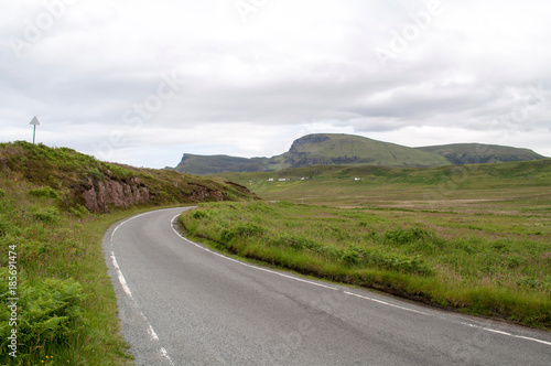 Landscape with road on the island of Skye in the north of Scotland