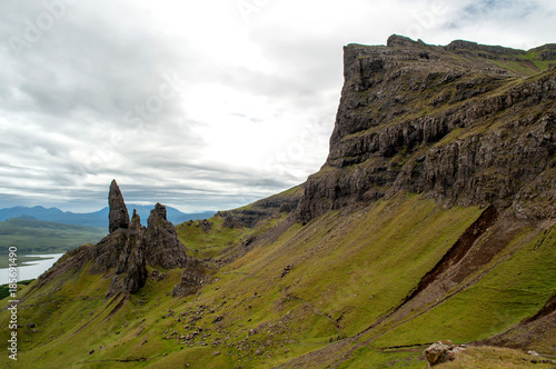 The fascinating volcanic rock called "Old Man of Storr" in the north of Scotland