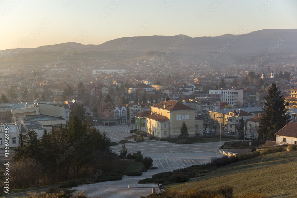 Obraz premium Panoramic view of Central square of Historical town of Panagyurishte, Pazardzhik Region, Bulgaria