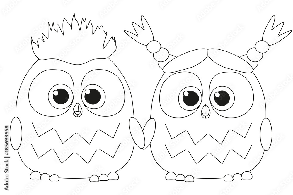 Fototapeta premium Black and white poster with an owl couple