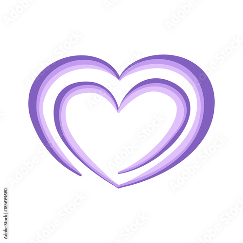 Violet heart in spiral form for greeting card or cover for Valentine day isolated on white background vector image. Romantic purple heart on white background vector illustration