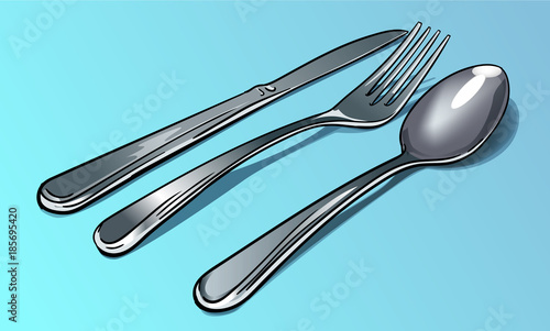 A basic set of stainless steal cutlery. Place it on any background and the shadows will take that colour.