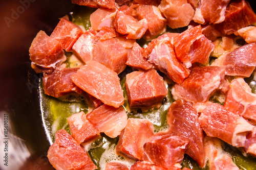 Pork meat preparing in a slow cooker