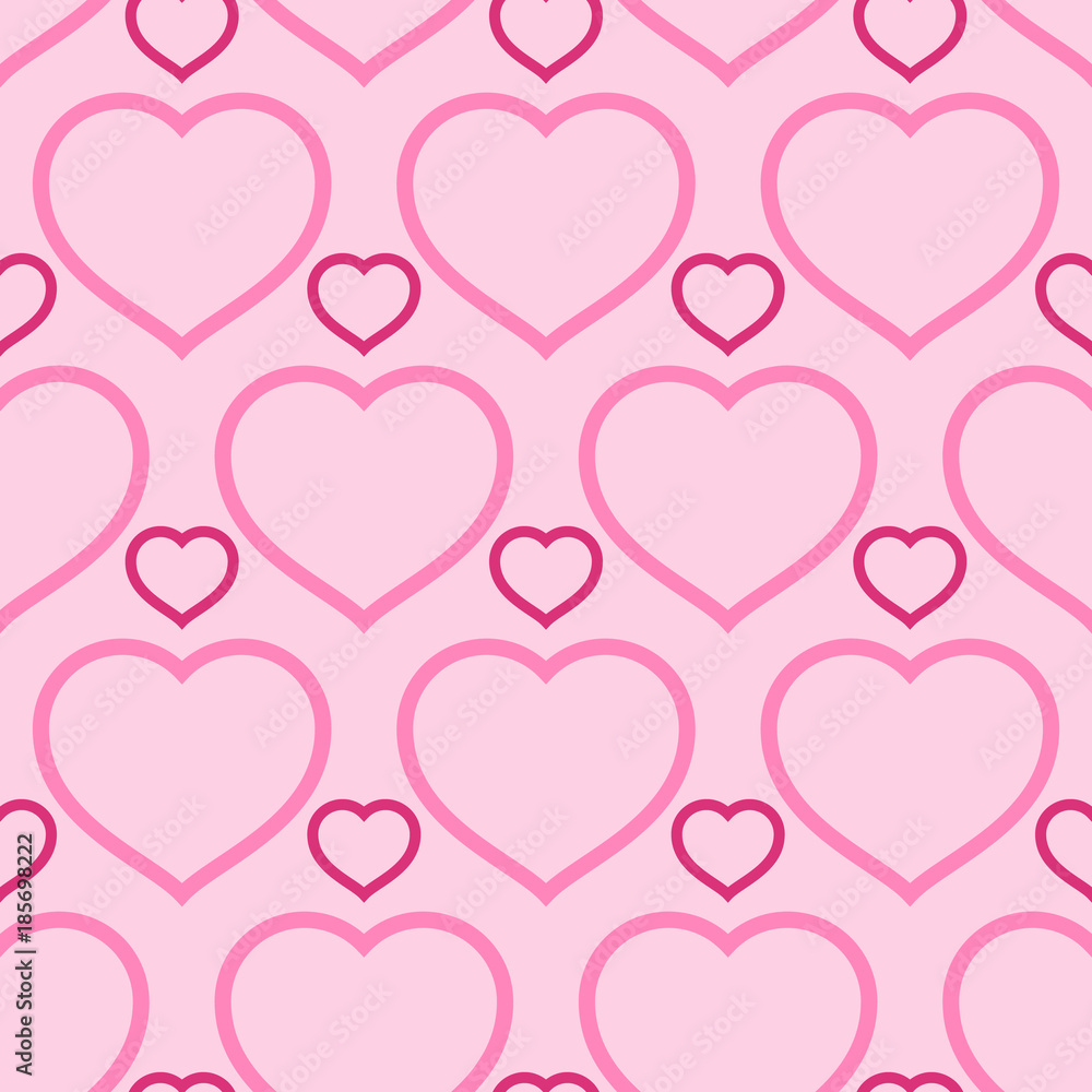 Vector illustration of hearts. Seamless pattern for Valentine Day. Pink background.